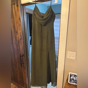 Deep olive green bridesmaid dress, from Revelry . Worn once